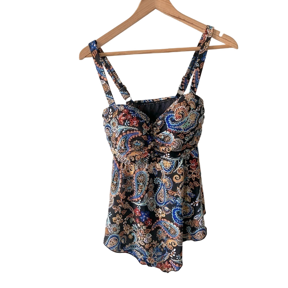 A shore fit! tankini Swim top built in bra paisley size 8 adjustable straps
